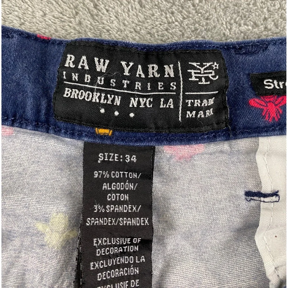 Raw Yarn Industries Mens Navy Blue Multi Color Embroidered Bee Shorts Size 34